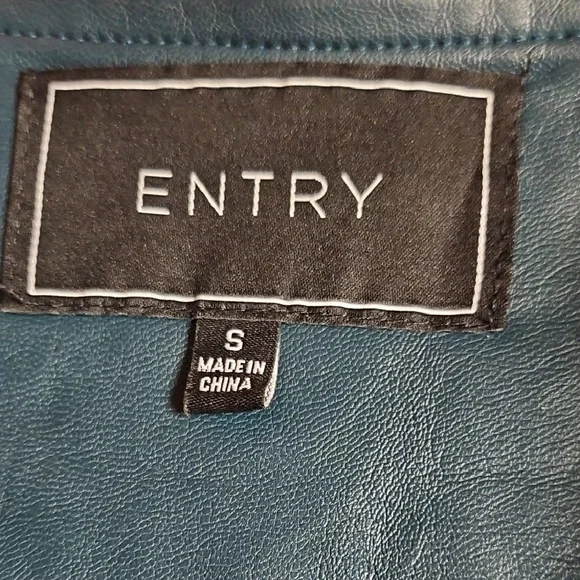 Entry Women's Biker Jacket in Black and Blue Green Faux Leather - Picture 4 of 4